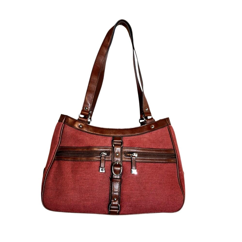 Vintage Etienne Aigner Canvas and Vegan Leather Trim Double Handle Handbag